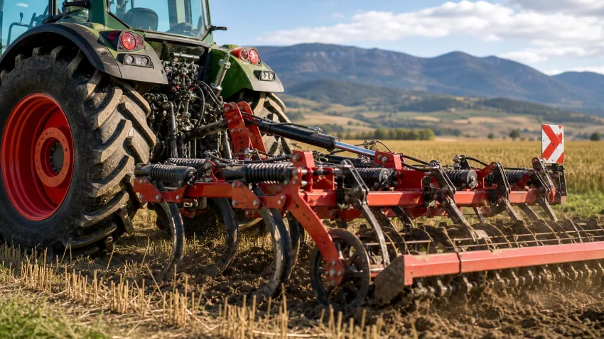 Maquinaria agrícola en campo de Huesca